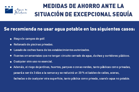 Cartel de medidas por sequía Aguas de Benahavís.